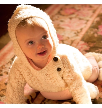 MADE TO ORDER Hand knitted baby sweater with hood and raglan sleeve Merino wool