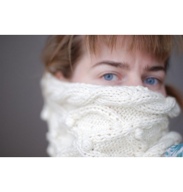 Luxury off-white hand knit cowl winter fashion accessory - silk-wool-cashmere