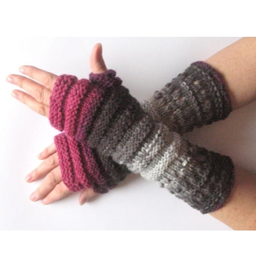 Fingerless Gloves Mittens wrist warmers Blue Burgundy Gray Dove knit