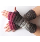 Fingerless Gloves Mittens wrist warmers Blue Burgundy Gray Dove knit