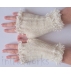 Fingerless Gloves Mittens White Arm Warmers 7.5" Knit, Acrylic
