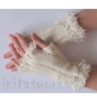 Fingerless Gloves Mittens White Arm Warmers 7.5" Knit, Acrylic