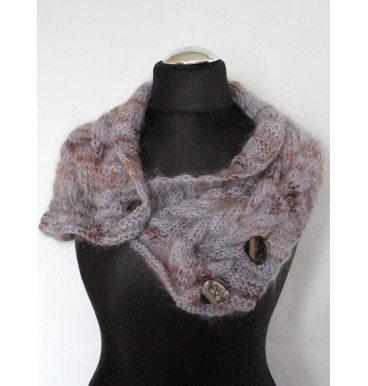 Gray Chunky Short Scarf Cabled Brown Silver Purple Infinity Toggles