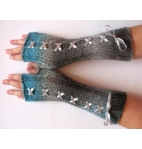 Corset Fingerless Gloves Mittens Gray Blue Azure Arm Warmers Wool