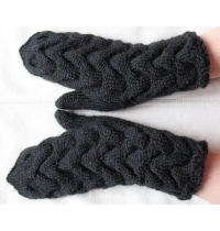 Knit Mittens Gloves Black Arm Warmers, Soft Acrylic Mohair