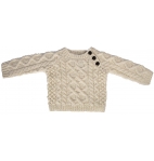 Baby Hand Knit Side Fastening Button Crew Neck Wool Sweater