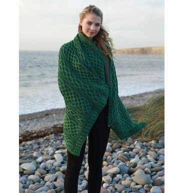 Vintage Knit Irish Wool Plaited Aran Celtic Blanket (Kiwi/Connemara Green)