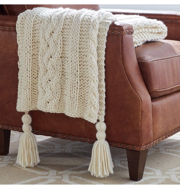 Stone & Beam Cozy Cable Knit Chunky Weave Throw Blanket, 60" x 50", Cream