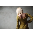 Cotton cable hand knitted dress in mustard