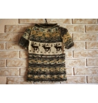 Hand knit woman sweater with reindeer