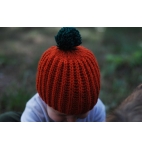 Knit baby beanie pumpkin hat with green pompom