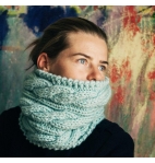 Hand knit chunky cowl scarf mint infinity cable scarf